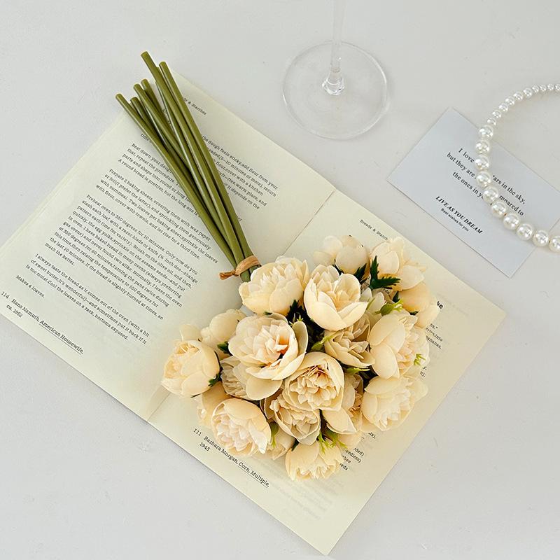 27-Head Tea Rose Peony Artificial Flower Bouquet for Photography, Weddings, and Home Decor