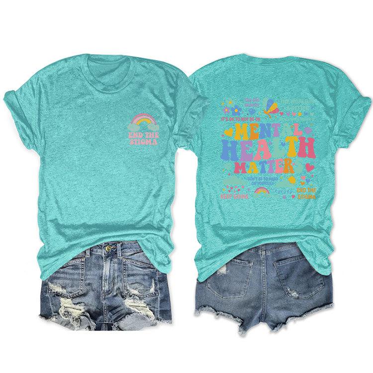 Summer Loose Crewneck Tshirt Unisextal Health Matters End the Stigma Printed Fashion Casual Shortsleeved Top with Womens Pullov