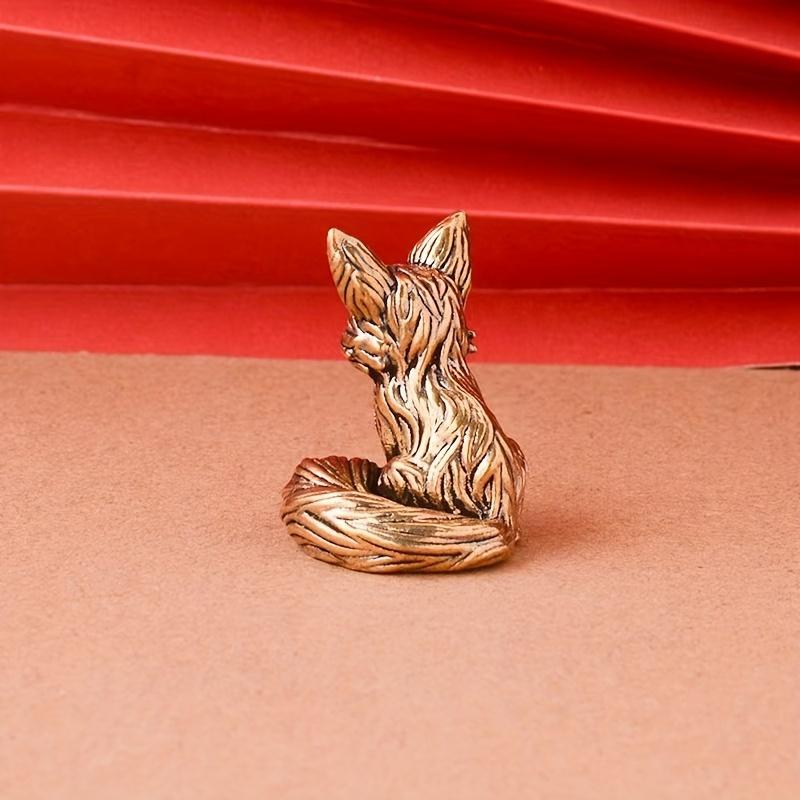 1PC Vintage Brass Fox Figurine - Elegant Desk Ornament for Office, Solid Copper Tea Pet Craft