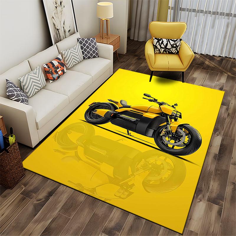 Yellow Motorcycle Design Carpet Suitable As a Non-slip Mat for the Living Room or Bedroom Sofa