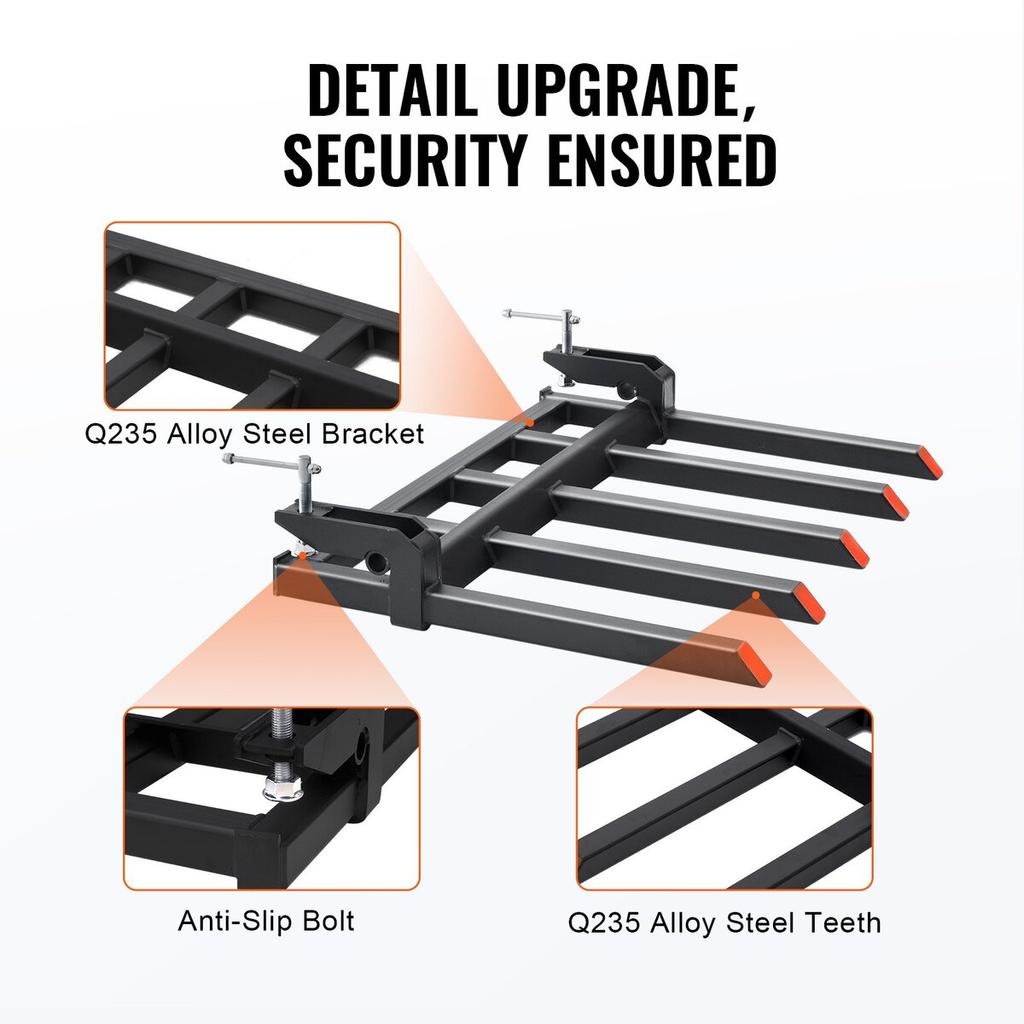 Clamp On Debris Forks To 48" Bucket, 2600 Lbs Capacity Heavy Duty Clamp On Pallet Forks Bucket Attachments, Fit for Loader Bucket Skidsteer Tractor To