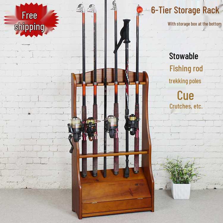 16-Position Solid Wood Fishing and Billiard Cue Rack for Rods and Cues - Tackle Display Stand