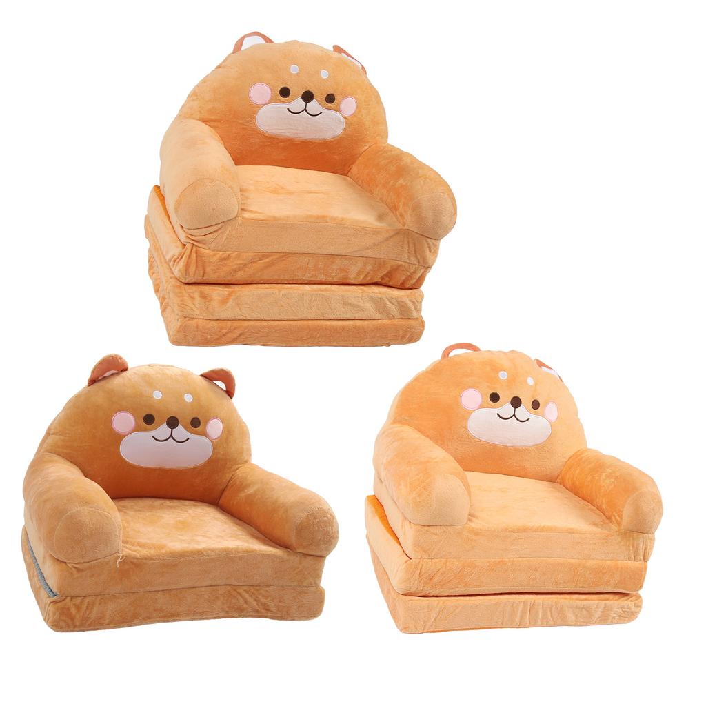 Kids Chair Couch Cartoon Folding Cute Couch Portable Sofa Chair for Home Schools Brown Puppy