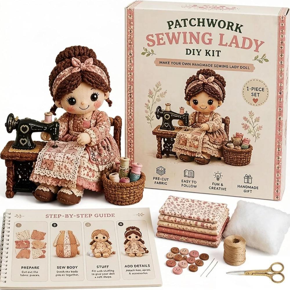 Knitting Grandma Sewing Lady Patchwork DIY Collection Kit Fabric Sewing Kit  for Adults Beginners