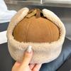 New Winter High Quality Leather Hat Men Fur Lamb Wool Warm Thick Earflaps Bomber Hats Men's Baseball Cap Russian hats