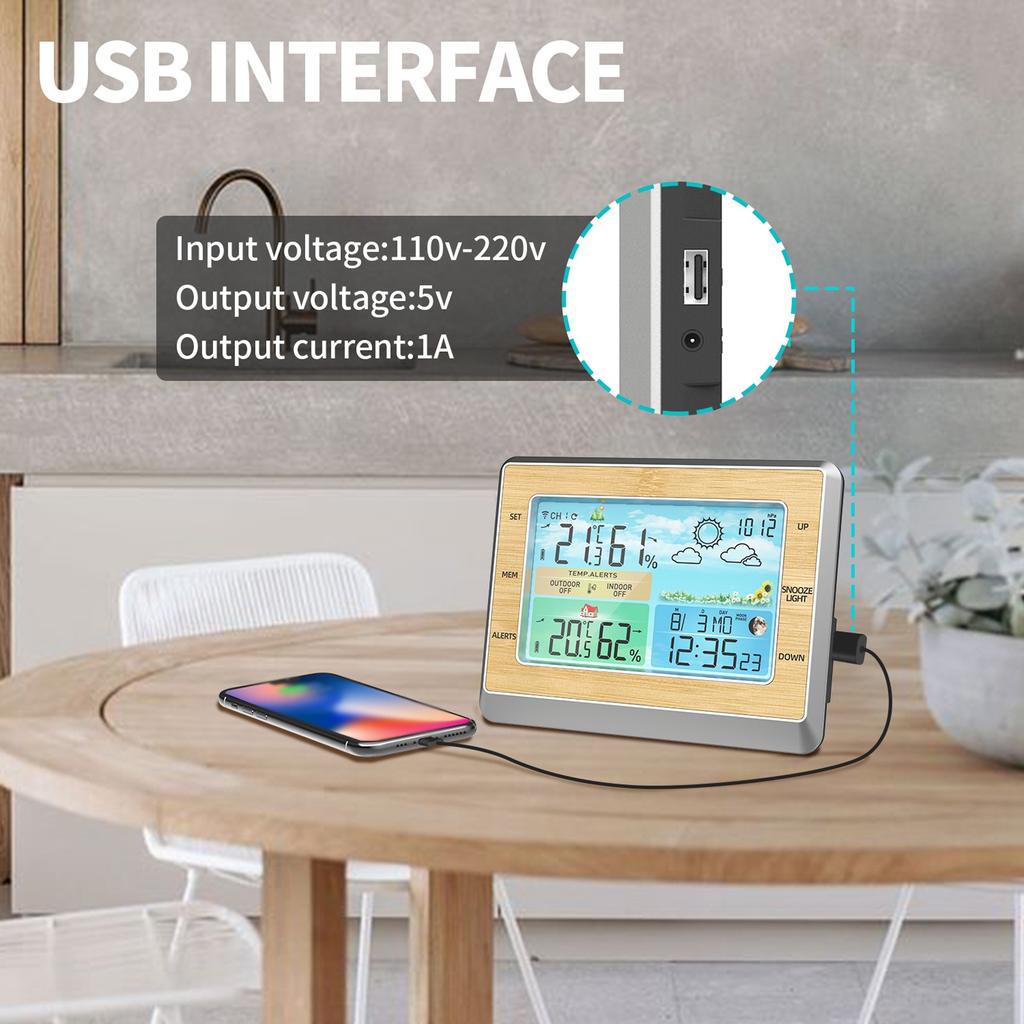 Funk Wireless  ,  , Outdoor Indoor with 6\  LED Brightness Color Display Temperature   Humidity Forecast