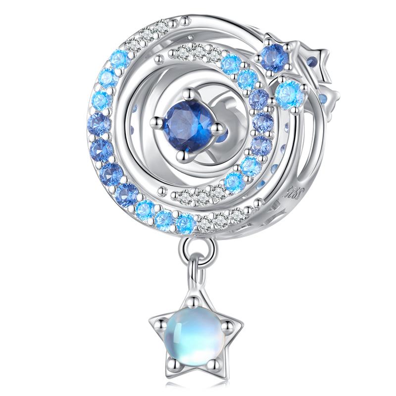 925 Sterling Silver CZ Charm Pendant Mermaid Unicorn Moon Heart Dangle Bead Fit Snake Chain Bracelet Necklace DIY