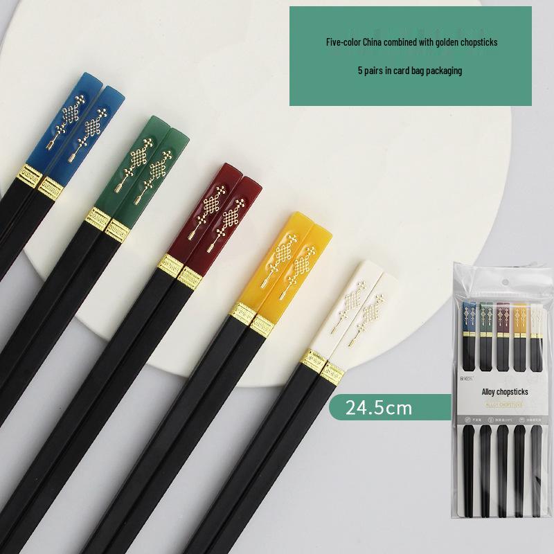 

Shifuleyuan Luxury Five-Color Chinese Knot Alloy Chopsticks, 5 Pairs