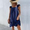 Women Summer Casual Loose Strap Halter Neck Solid Color Holiday Beach Dress