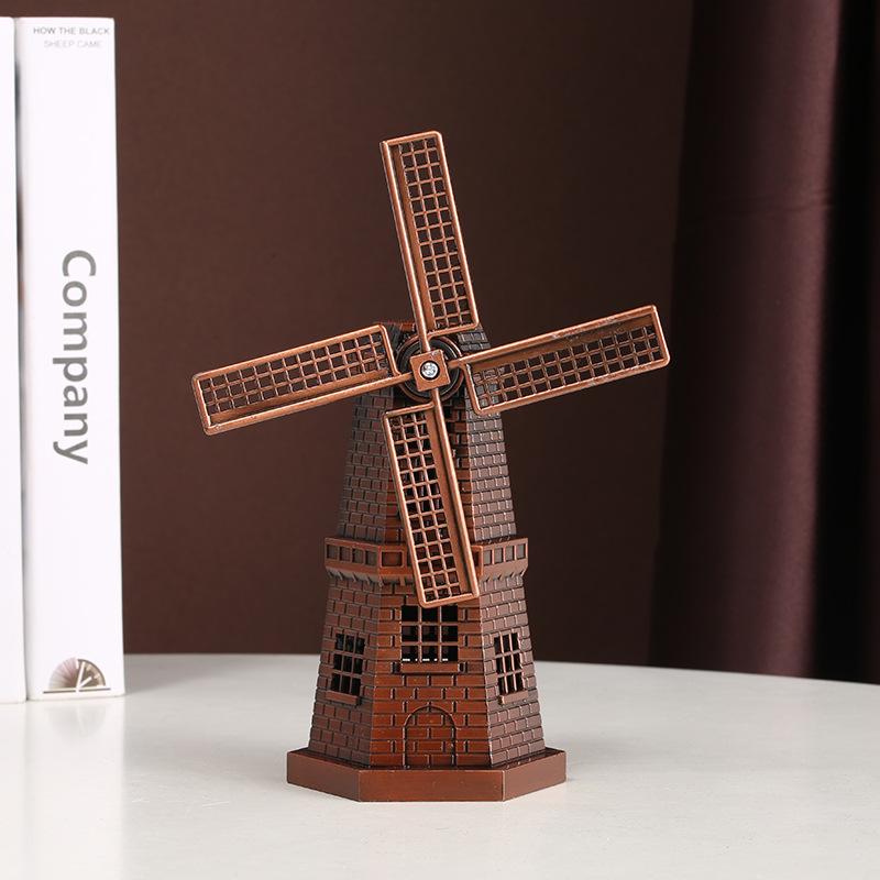 European Retro Windmill Bookcase Wine Cabinet - Creative Living Room Decor Console Table Ornament Windmill requires self-assembly
