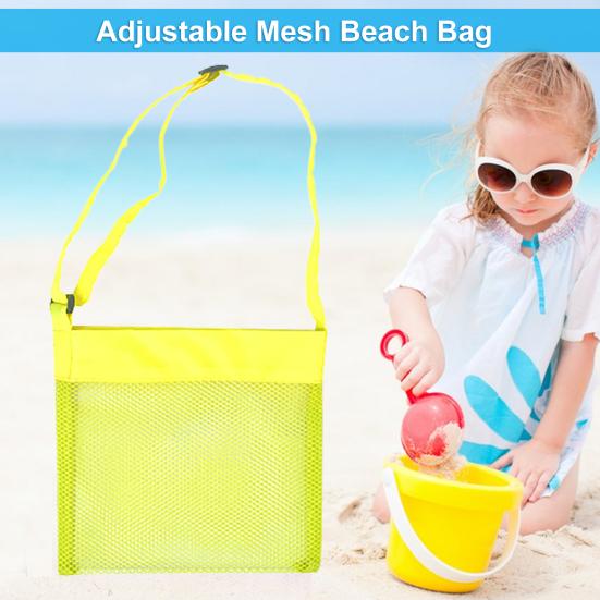 Kids Mesh Beach Bag with Adjustable Straps Seashell Collecting Sand Toy Storage for Boys Girls Breathable Quick-Dry Multi-Purpose Outdoor Bag
