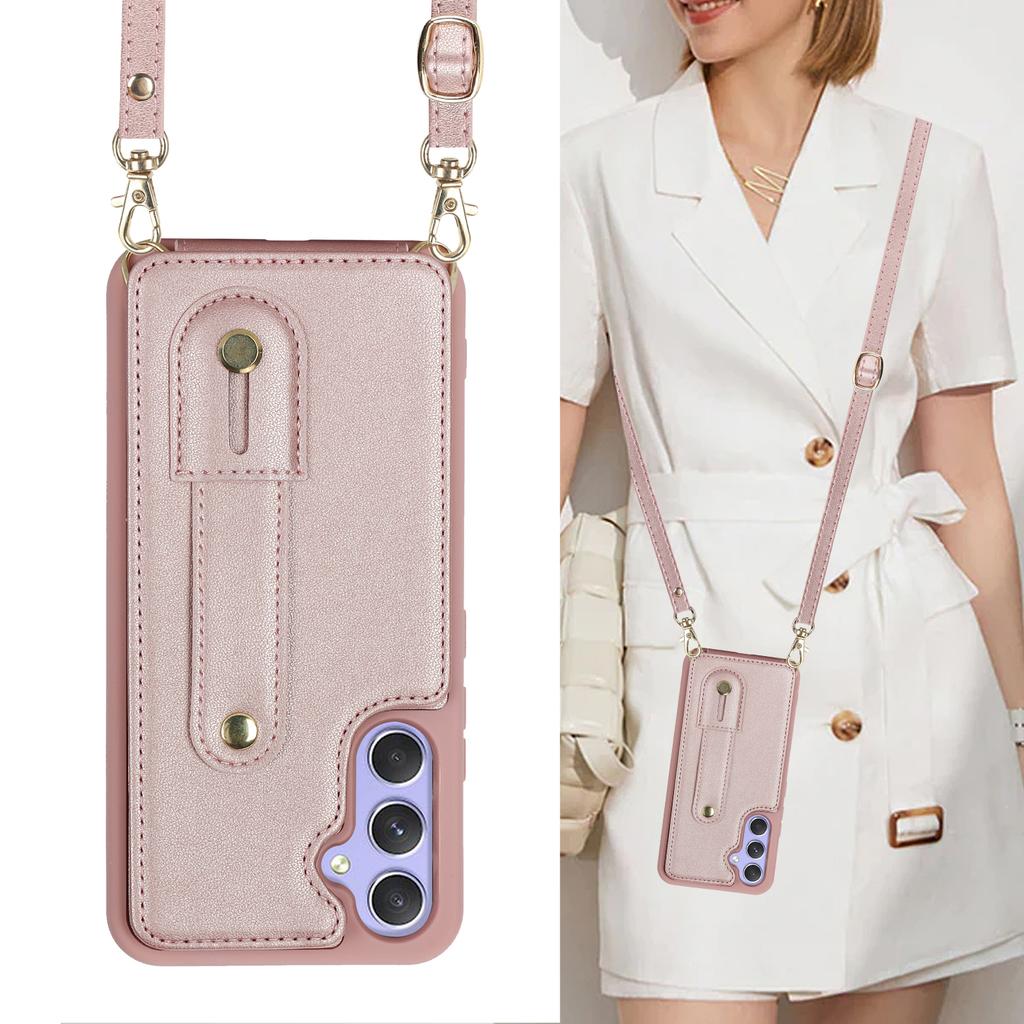 Crossbody Leather Wallet Wristband Case for Samsung Galaxy A54 A14 A34 A53 A52 A13 S23 Ultra S22 Plus Cards Solt Necklace Cover