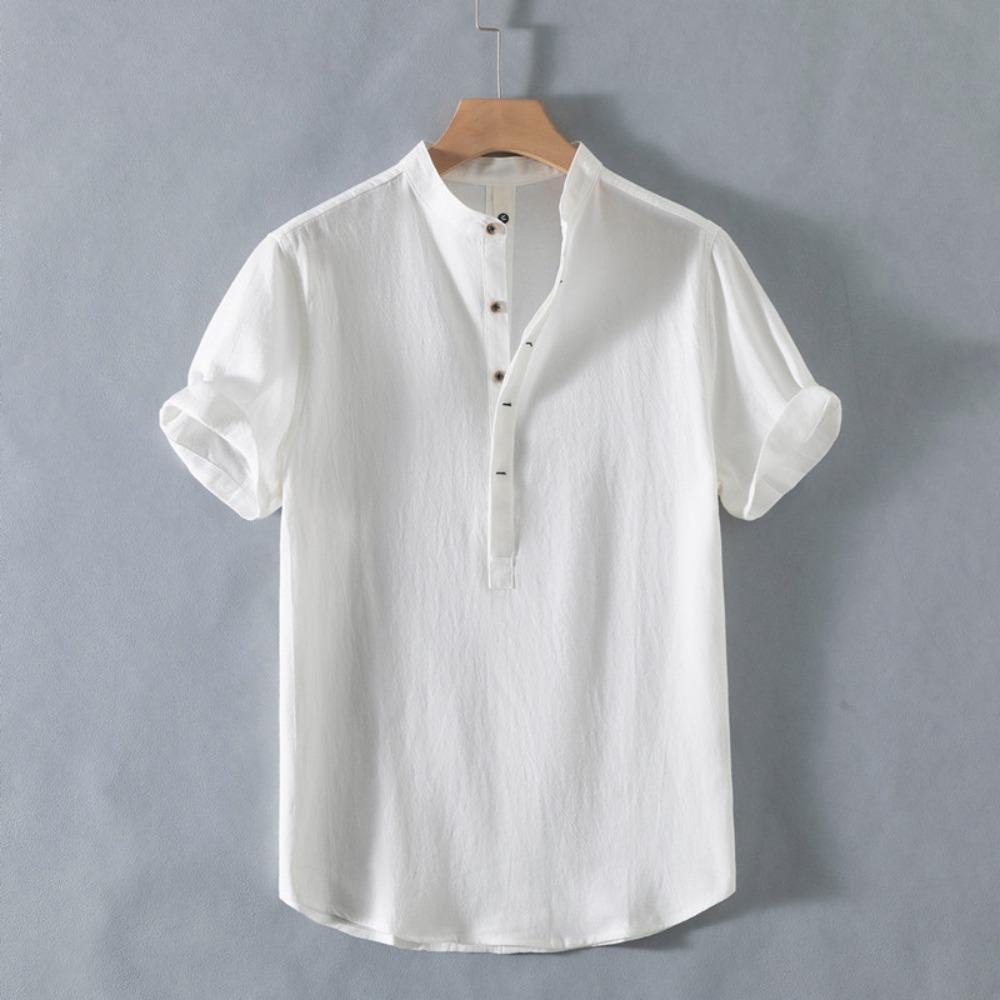 Summer Men s Comfortable Breathable Solid Color Short-Sleeved Casual Men s Short-Sleeved Shirt M белый