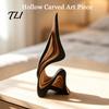 Minimalist Abstract Home Accents Wood Art Sculpture, Modern Solid Figurine for Living Hand Painted Poplar Craft Room Tabletop Decor,
