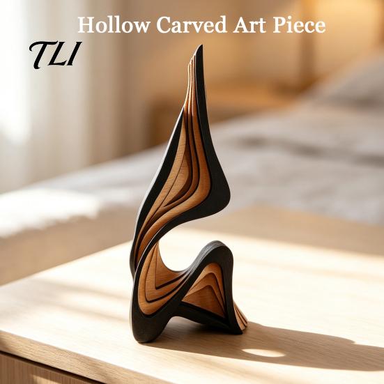 Minimalist Abstract Home Accents Wood Art Sculpture, Modern Solid Figurine for Living Hand Painted Poplar Craft Room Tabletop Decor,