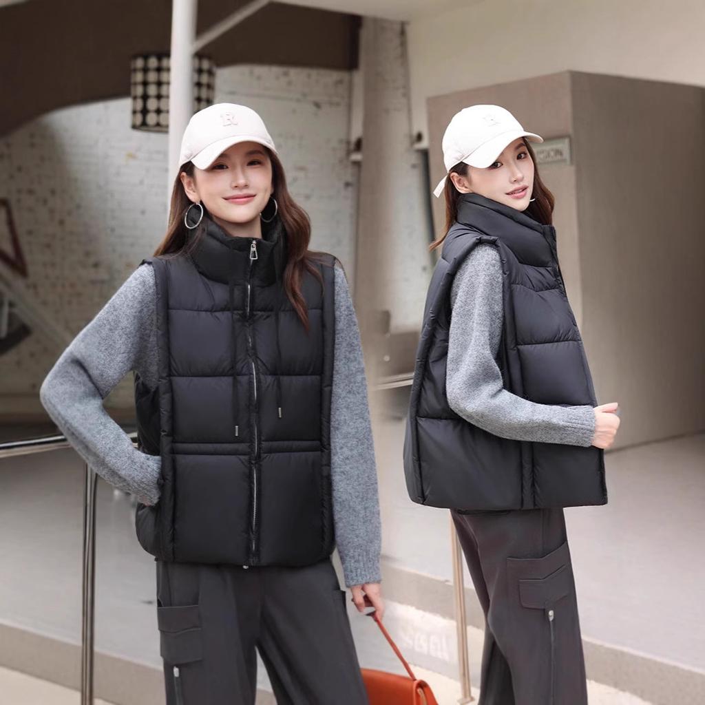 Down Cotton Vest Women's Short Stand-up Collar Winter New Vest Drawstring Cotton Vest Outer Wear Vest Thick