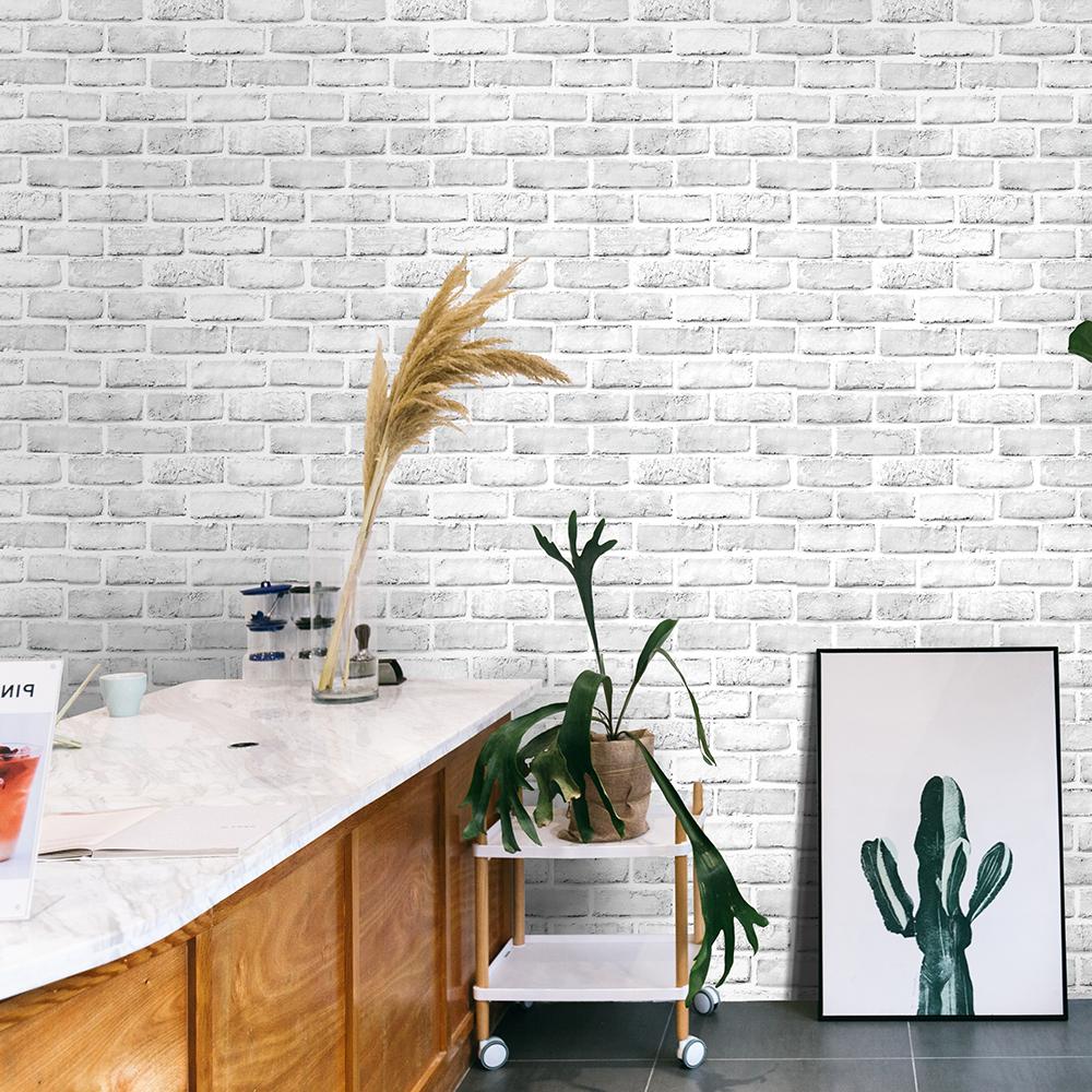 Peel And Stick Faux Brick Wallpaper White/Grey Self Adhesive Contact Paper Bathroom For Wall Home Decorative Wallpapers  Sticker