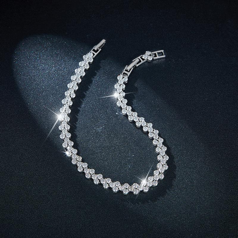 Ruizuan 925 Silver Moissanite Bracelet with Clover Inlay Handmade 18K Rhodium Plated Jewelry Necklace