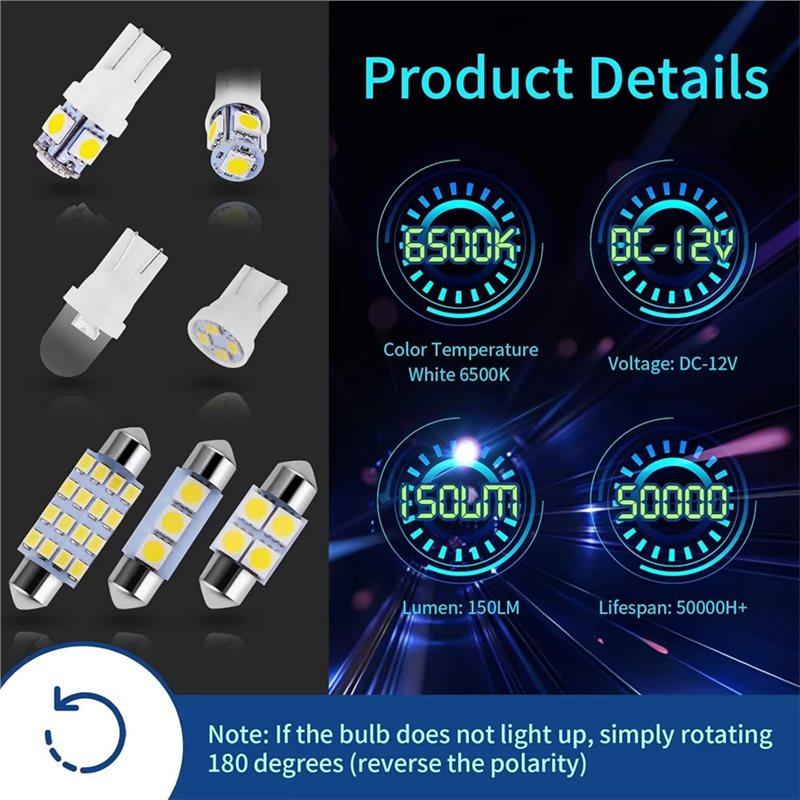 Super Bright White LED Dome Tail Cab Light Bulb Kit Set(42 Pieces) For Interior Car Lighting-Boom