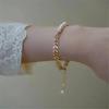 Women Fashion Simple Reative Design Sense Leaf Shape Golden Chain Pearl Stainless Steel Charm Bracelet Jewelry Accessories