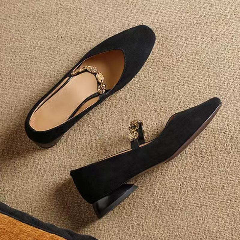 

Fashion Women Single Shoes Metal Heels Shallow Mouth Branded Pumps Mary Jane Single Shoes Ladies Metalic Latest Low Zapatillas De Mujer 35 чёрный