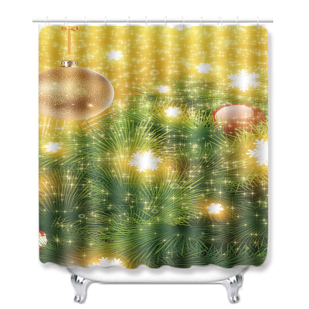 Christmas Shower Curtain Floor Mat Combination Four-Piece Set Bathroom Toilet Carpet Shower Room Mat Foot Mat