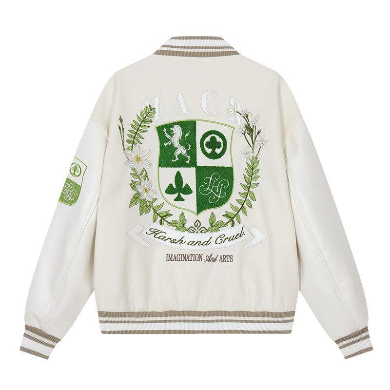 

HACR Silver Harshandcruel Retro College Garland Shield Badge Embroider Couple Loose Baseball Uniform Off-White L