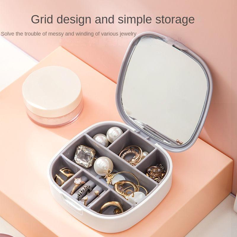 Tragbare Schmuck-Aufbewahrungsbox, Kosmetikspiegel, Reise-Mini-Spiegel, praktisch, tragbar, für Reisen, exquisit, mehrfarbig