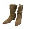 2025 autumn and winter new fashion retro short boots Korean version thick heel sleeve short boots pleated Martin boots