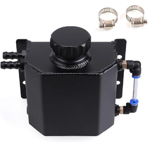 RASTP Universal 1L Coolant Overflow Tank, Aluminum Coolant Radiator Tank,Reservoir Expansion,Black