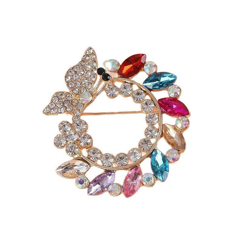 High-End Colorful Butterfly Rhinestone Brooch for Women - Exquisite Pin Suit Coat Accessory