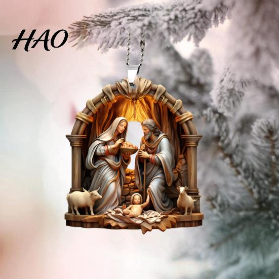 Festive Party Decor Christmas Pendant Ornament Jesus Family Prayer Scene Bright Fine Workmanship Colored Religious Symbol Nativity for Home