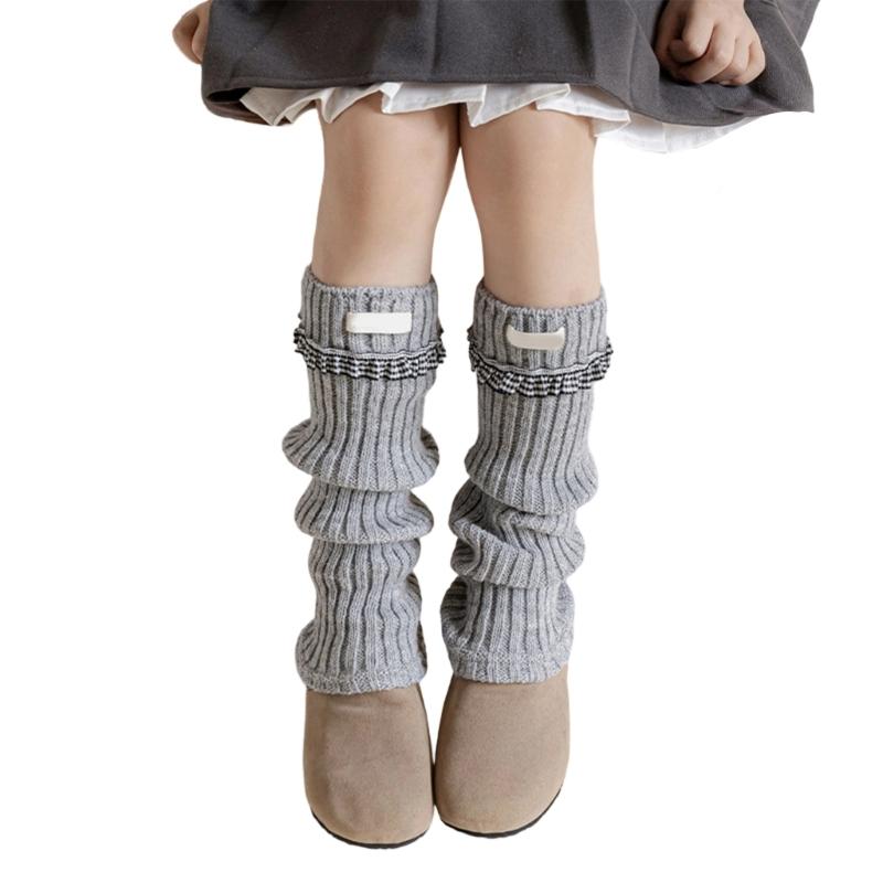 Elastic Sweet Style Leg Sleeves Warm Calf Length Socks For Girls Ruffled Design Fashionable Winter Accessories