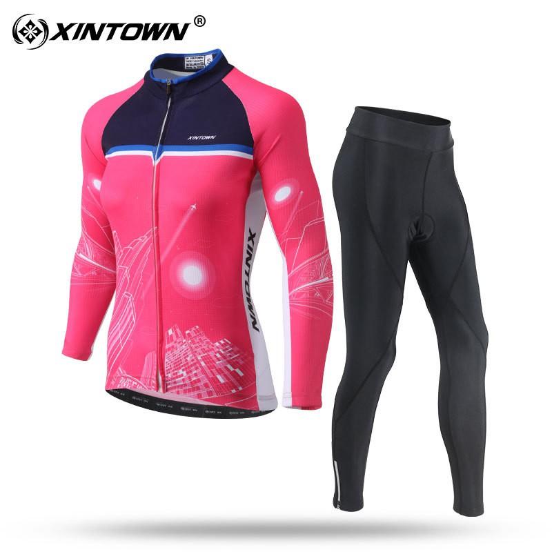 Womens Cycling Jersey Set Long Sleeve Breathable Bike Riding Outfit Sportswear