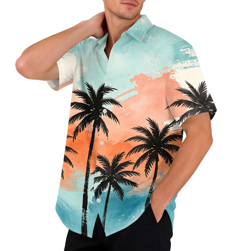 Camicia Hawaiana da Uomo a Maniche Corte con Bottoni Casual Vestibilità Larga Traspirante Camicia da Vacanza Spiaggia Top Estivo Leggero