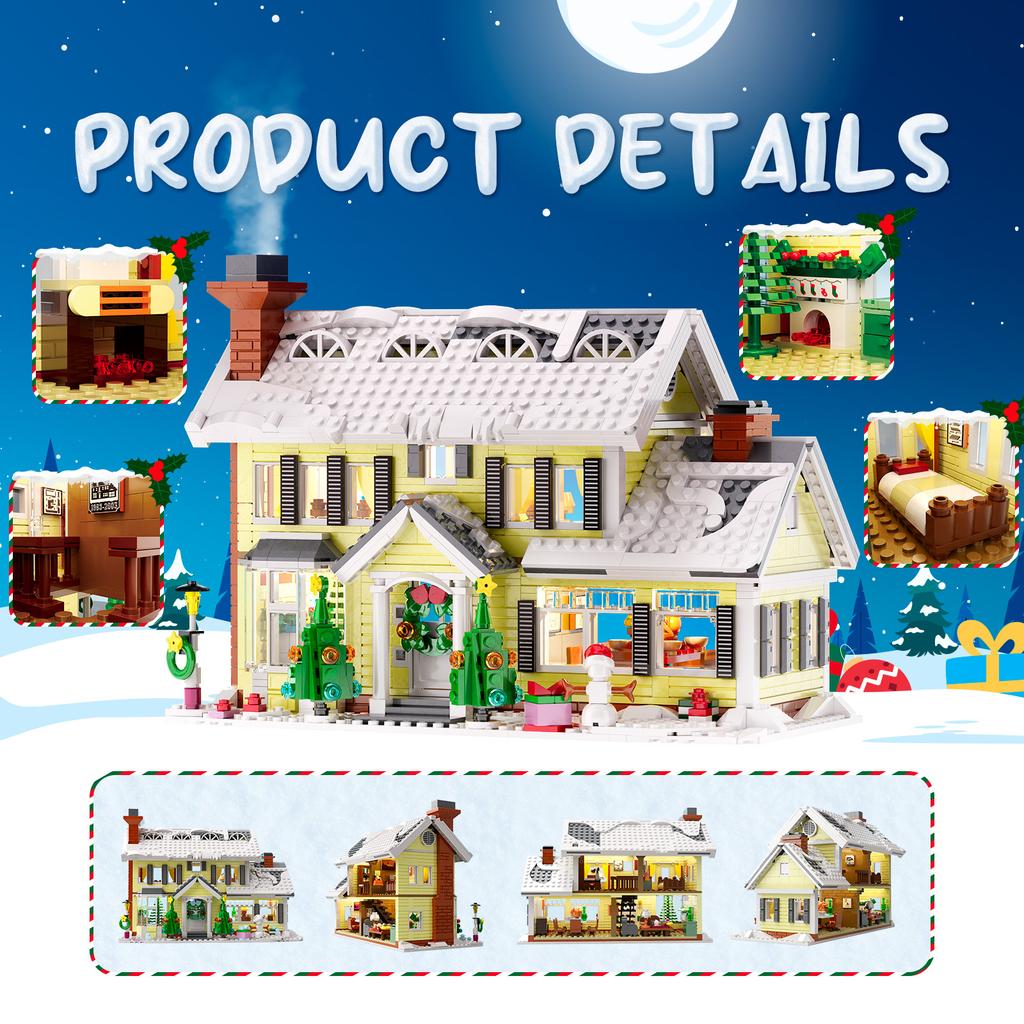 Weihnachtsschneedorf Winterschneehaus Bausteine Set mit Lichtidee Street View Modell Spielzeug Kinder Weihnachtsgeschenke