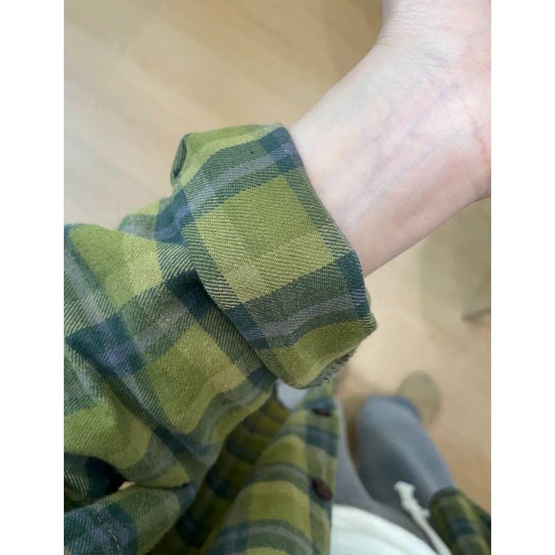 Women's Spring and Autumn Plaid Shirt Lapel Long-sleeved Loose Casual Single-breasted Top
