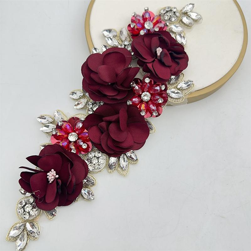 3D Flowers Rhinestone Beaded Handmade Applique for Clothes Sequins Patch Wedding Dress Sew on Handcraft Creativity Material
