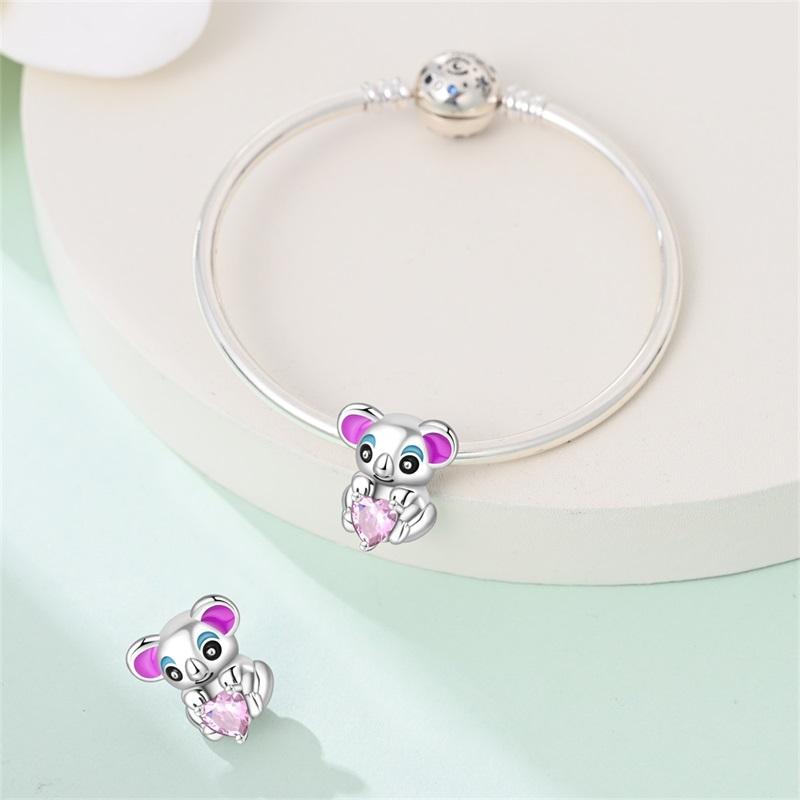 Charms Original Copper Plated Pink Heart Zircon Kangaroo Beads Fit Bracelet Diy Fine Gift Women Delicate Jewelry