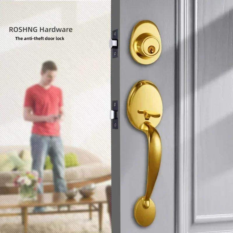 1 Set Zinc Alloy Door Locks European Style American Outdoor Door Lock Villa Entrance Door Large Handle Anti-theft Lock with Key