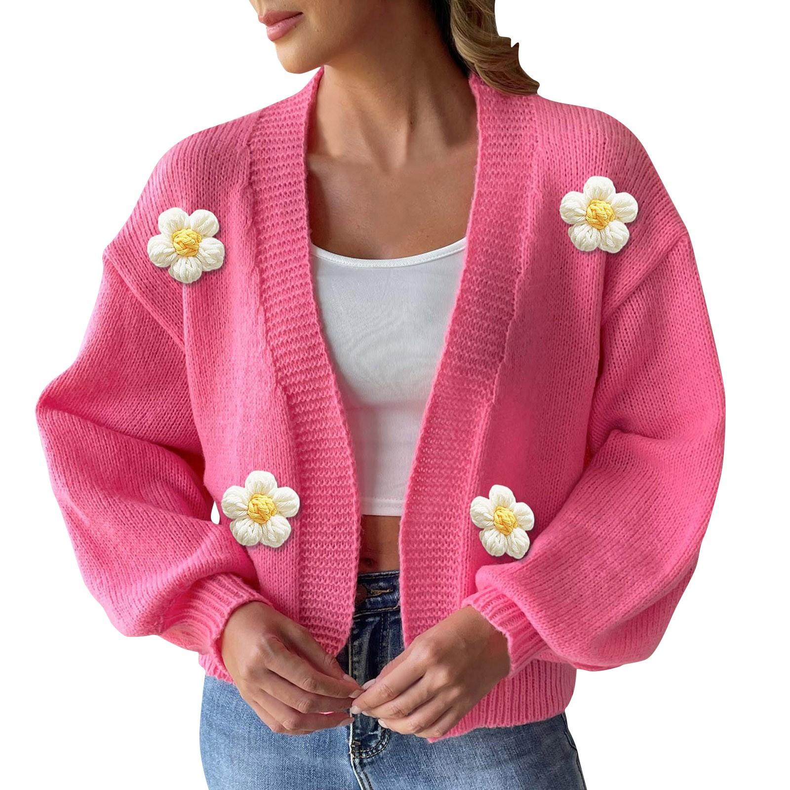 

Женский шерстяной кардиган на осень и зиму с вязкой крючком, вязаный свитер, джемпер с длинными рукавами XL горячий розовый