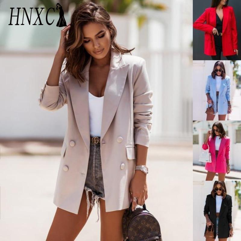 Giacche e Cappotti Casual Vintage da Donna HNXC, Colore Unito Stampato, Autunno Inverno, Manica Lunga, Collo a Polo