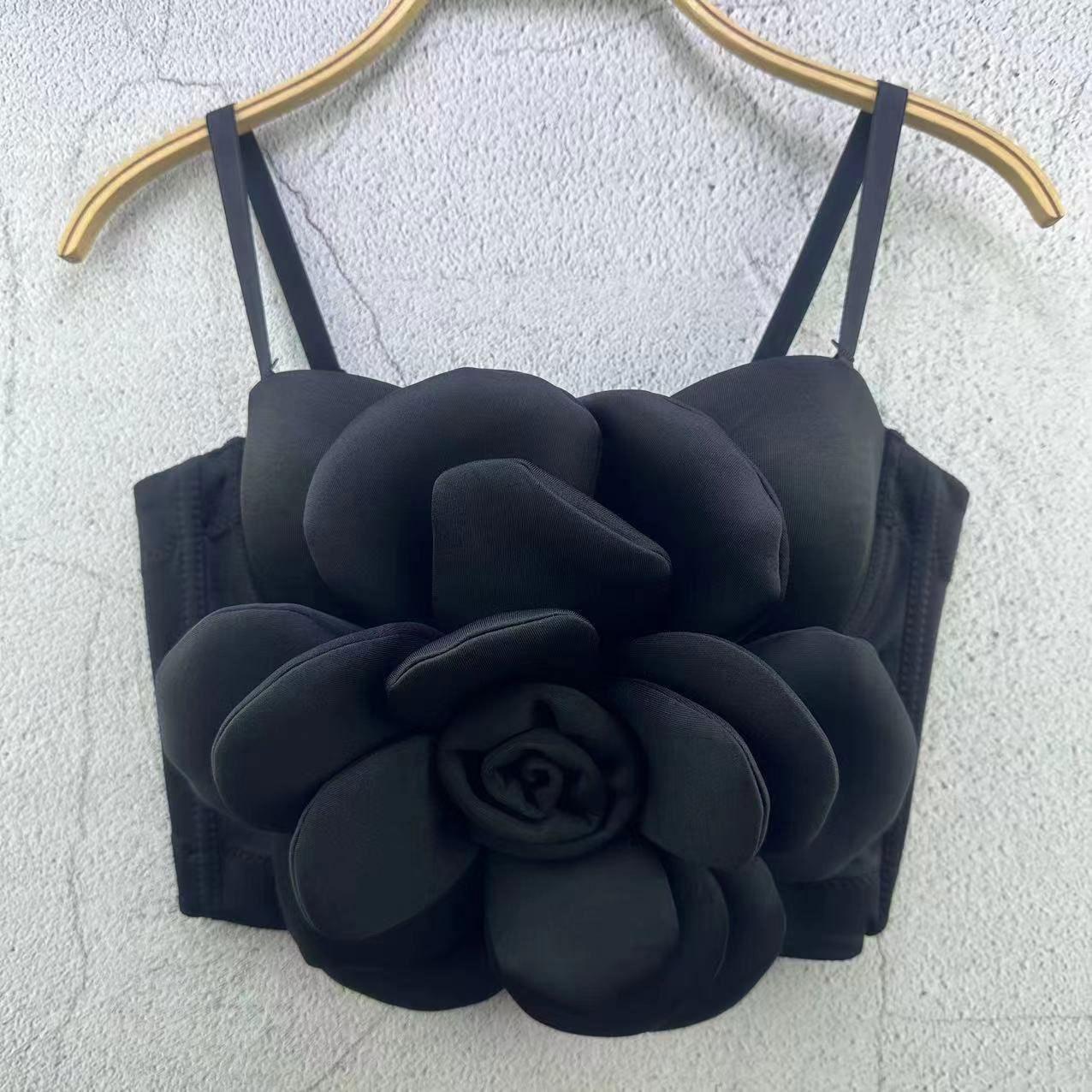 

Модный многослойный цветочный топ-майка Весенне-летняя модная и стильная элегантная женская одежда Топ без бретелей Майки и топы 40/90 чёрный