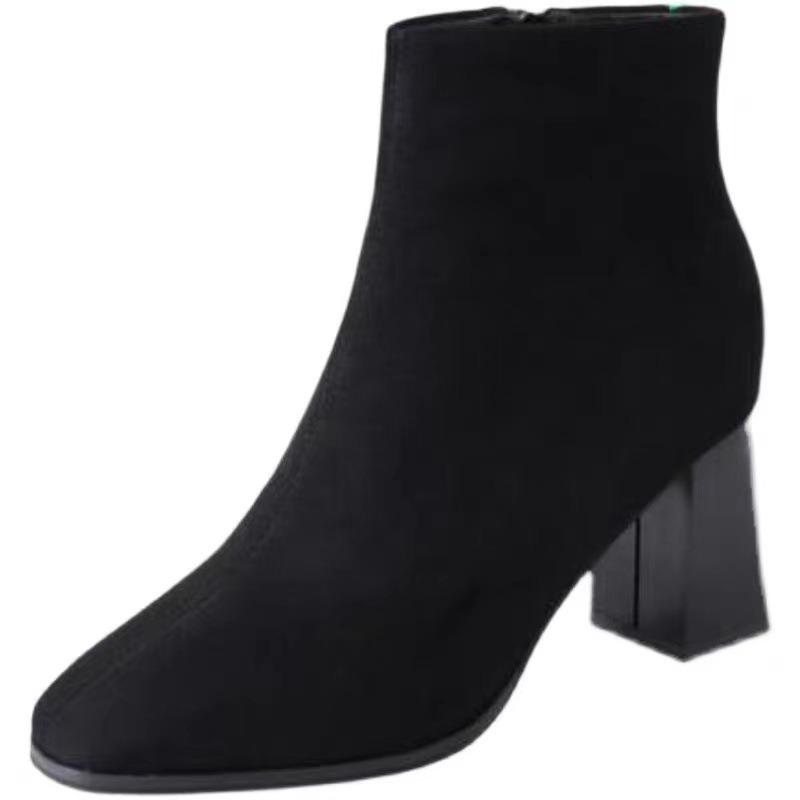 Coarse Heel Short Boots Women's New Autumn Single Boots High Heel Suede Women's Round Head Short Boots Comfortable and Versatile Martin Boots