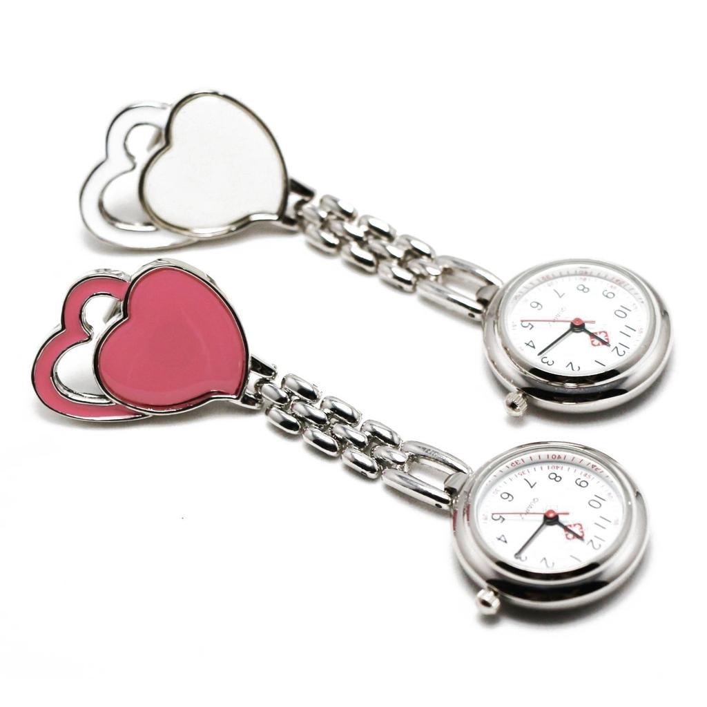 Nurse Watch Cute Heart Pattern Clip Type Inverted Dial (White)