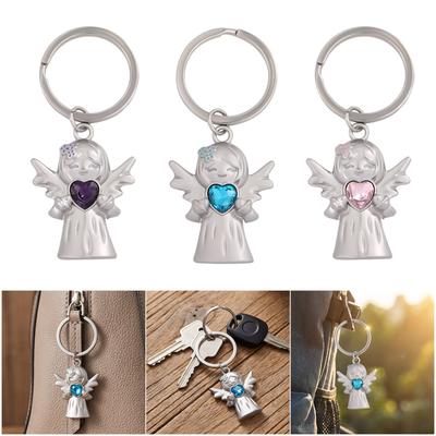 Angel Keychain With Heart Charm For Luck Positivity Alloy Materials Great Present