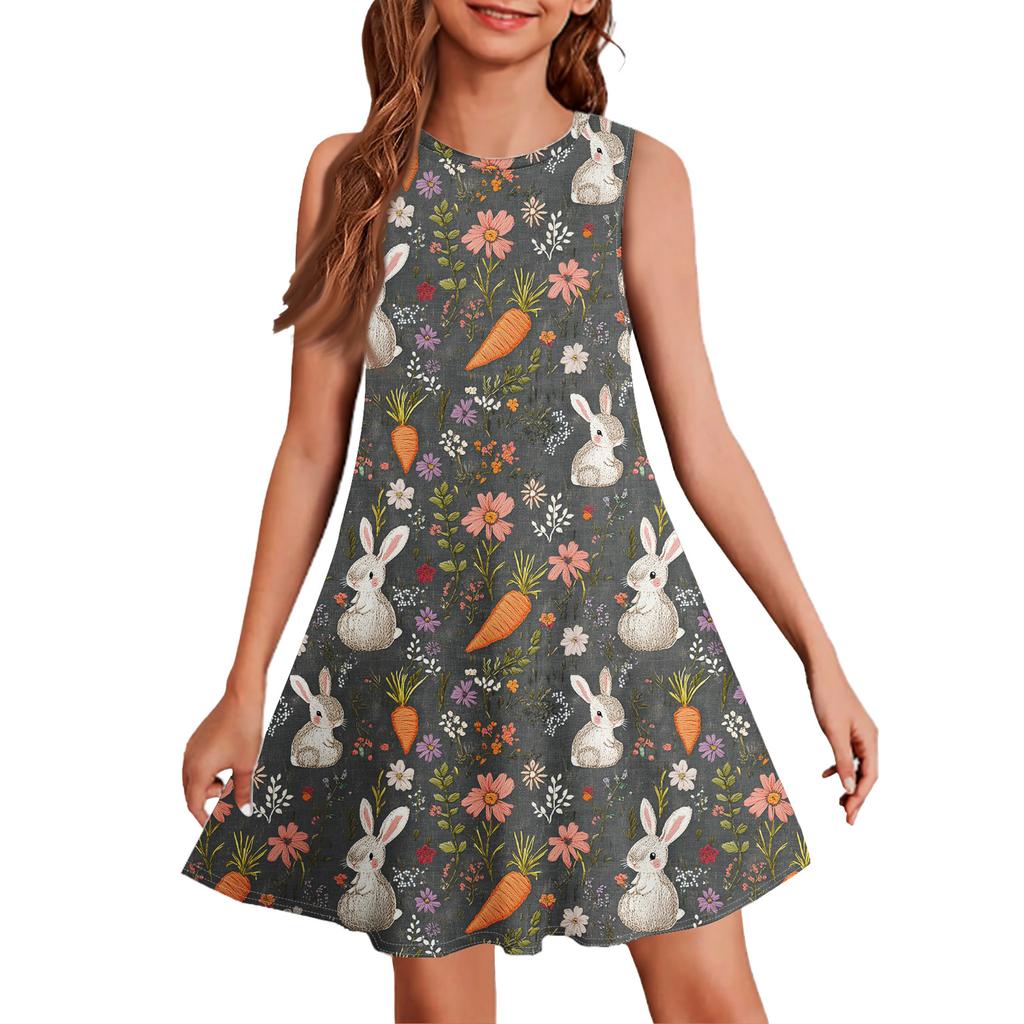 Girl Summer Dress Sleeveless Printed Color Casual Dress