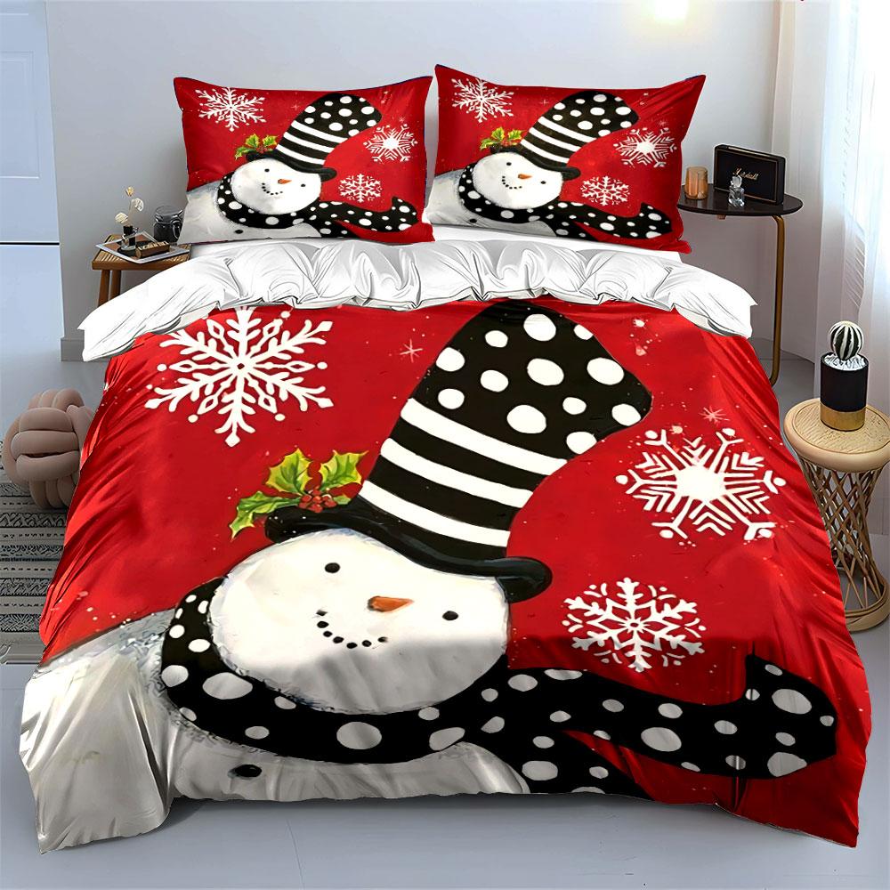 Snowman with Polka Dot Hat Bedding Duvet Cover Set Duvet Cover Pillowcases  (1*Duvet Cover 2*Pillowcases, Without Duvet Insert)