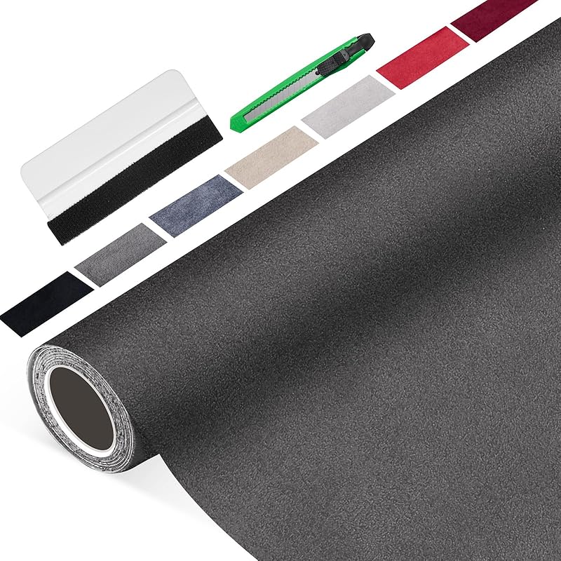 Suede Wrap for Car Interior 16" x 59" - Black Self Adhesive Suede Fabric, Easy Peel Suede Interior Wrap for Car & Home Decor