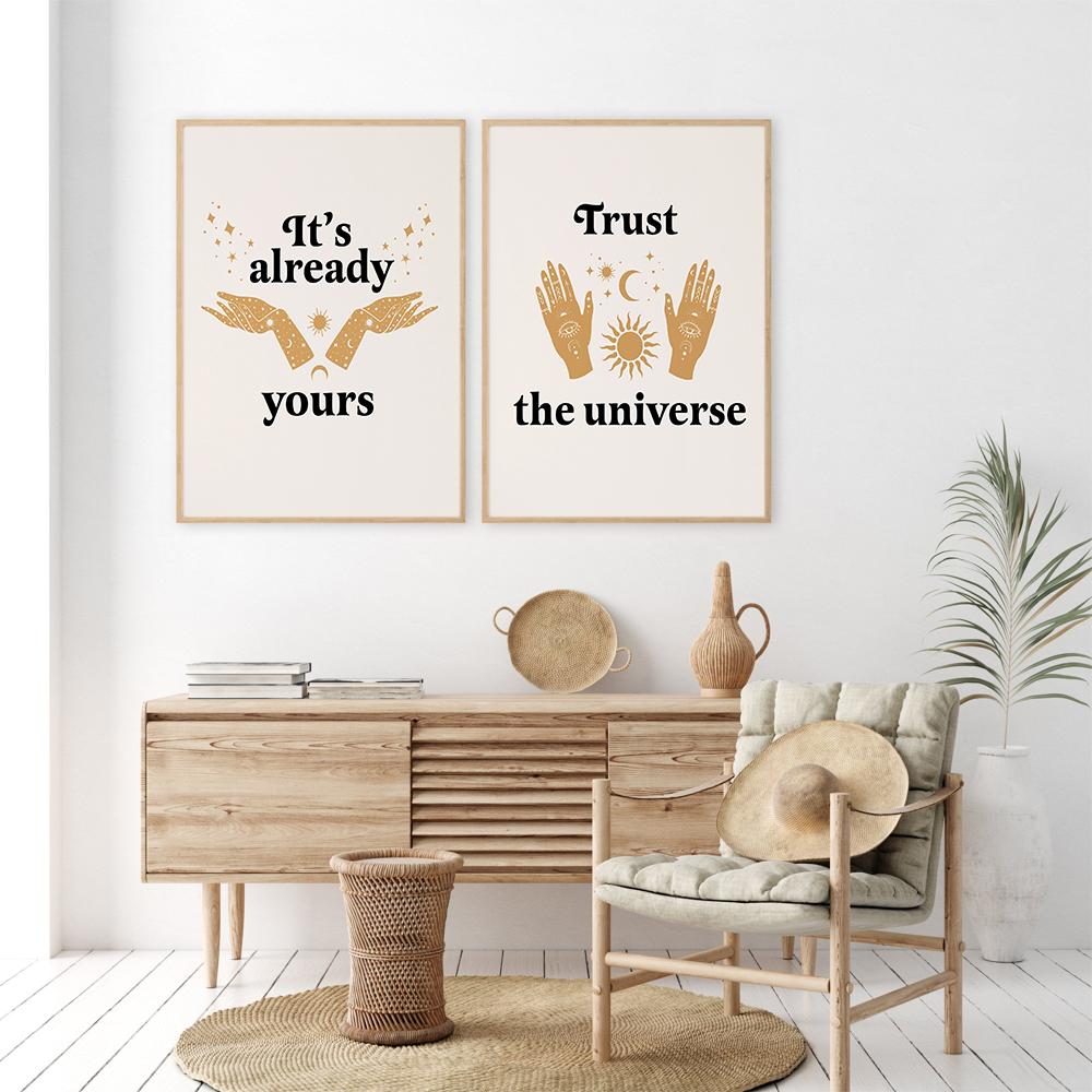 Zákon přitažlivosti Tisk Boho Art Quote Manifestation Plakát na plátně Všímavost Sebeláska Samostatná péče Terapie Nástěnná malba Dekor Bez rámu